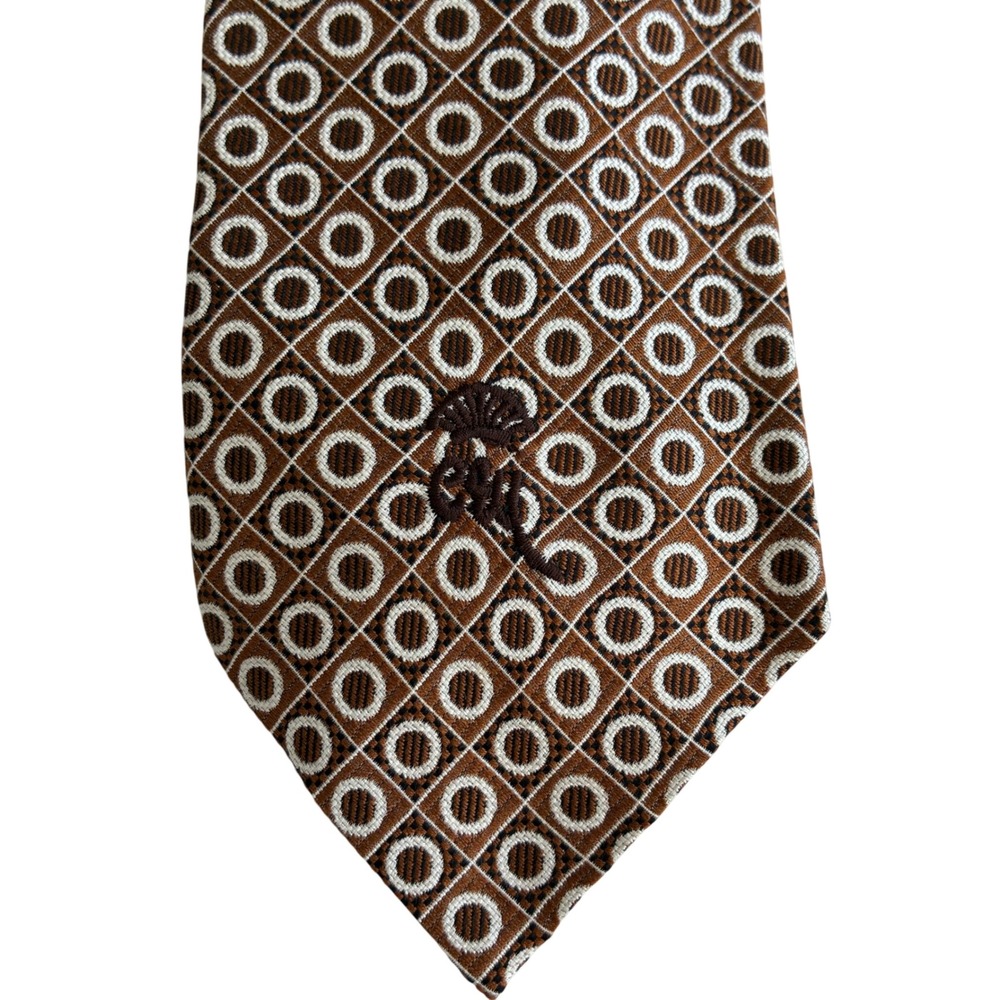 Vintage Countess Mara New York Brown Geometric Circle Pattern Mens Silk Tie